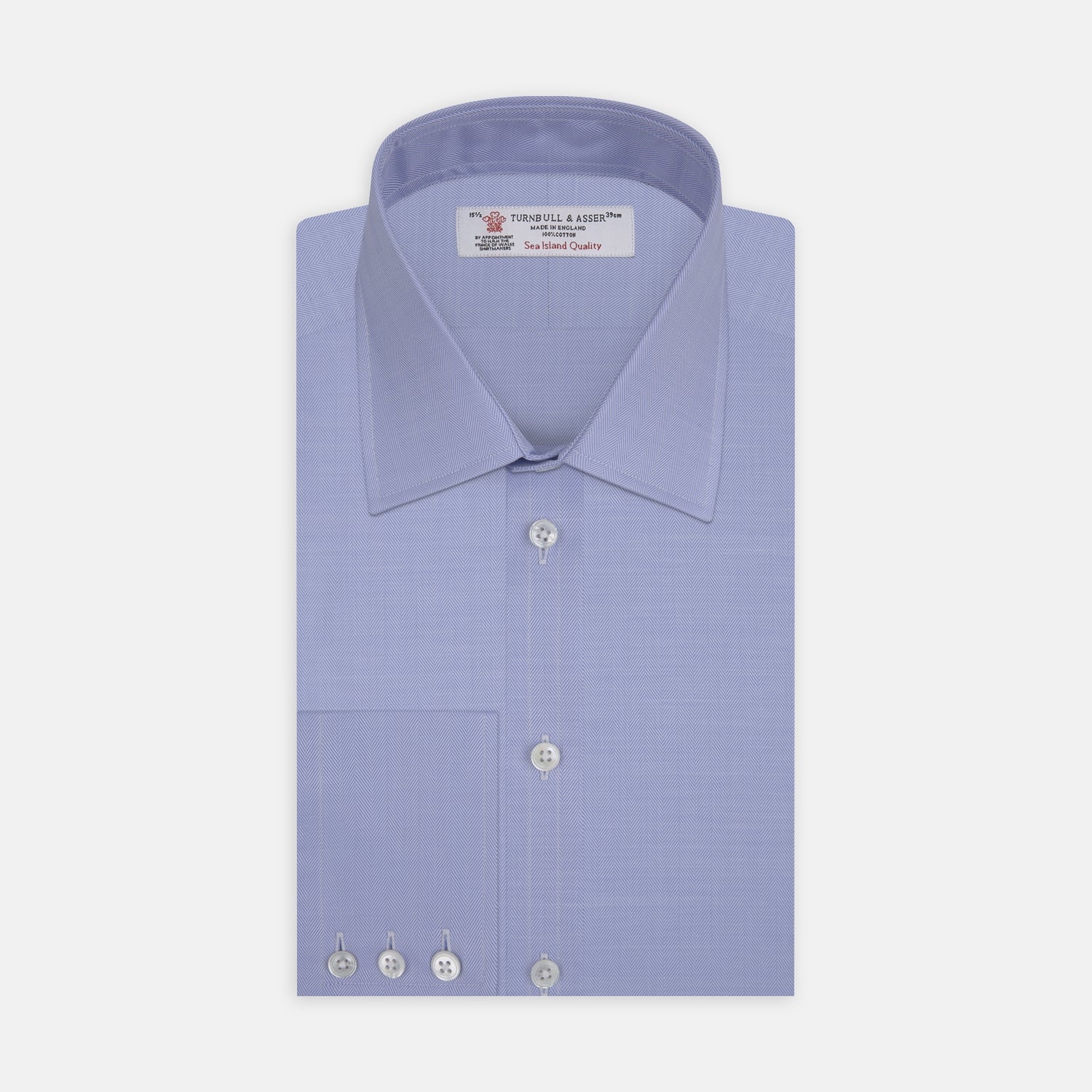 View 1 of product Blue Herringbone Sea Island Quality Cotton Shirt with T&amp;A Collar and 3-Button Cuffs