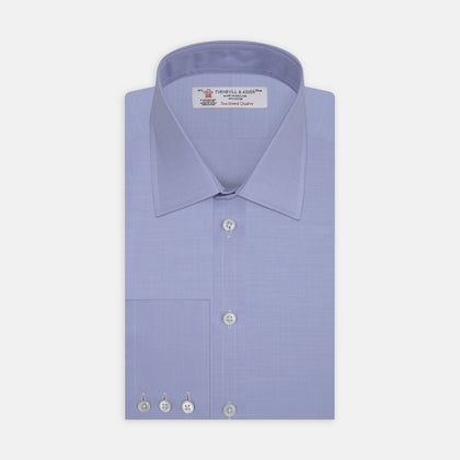 Blue Herringbone Sea Island Quality Cotton Shirt with T&amp;A Collar and 3-Button Cuffs