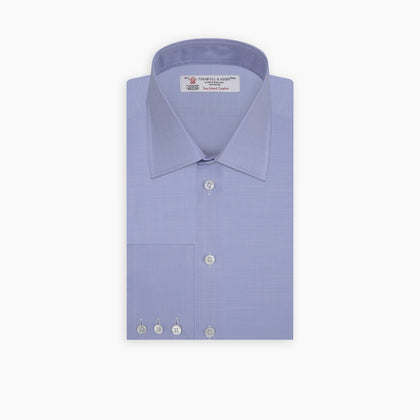 Blue Herringbone Sea Island Quality Cotton Shirt with T&amp;A Collar and 3-Button Cuffs Image 4