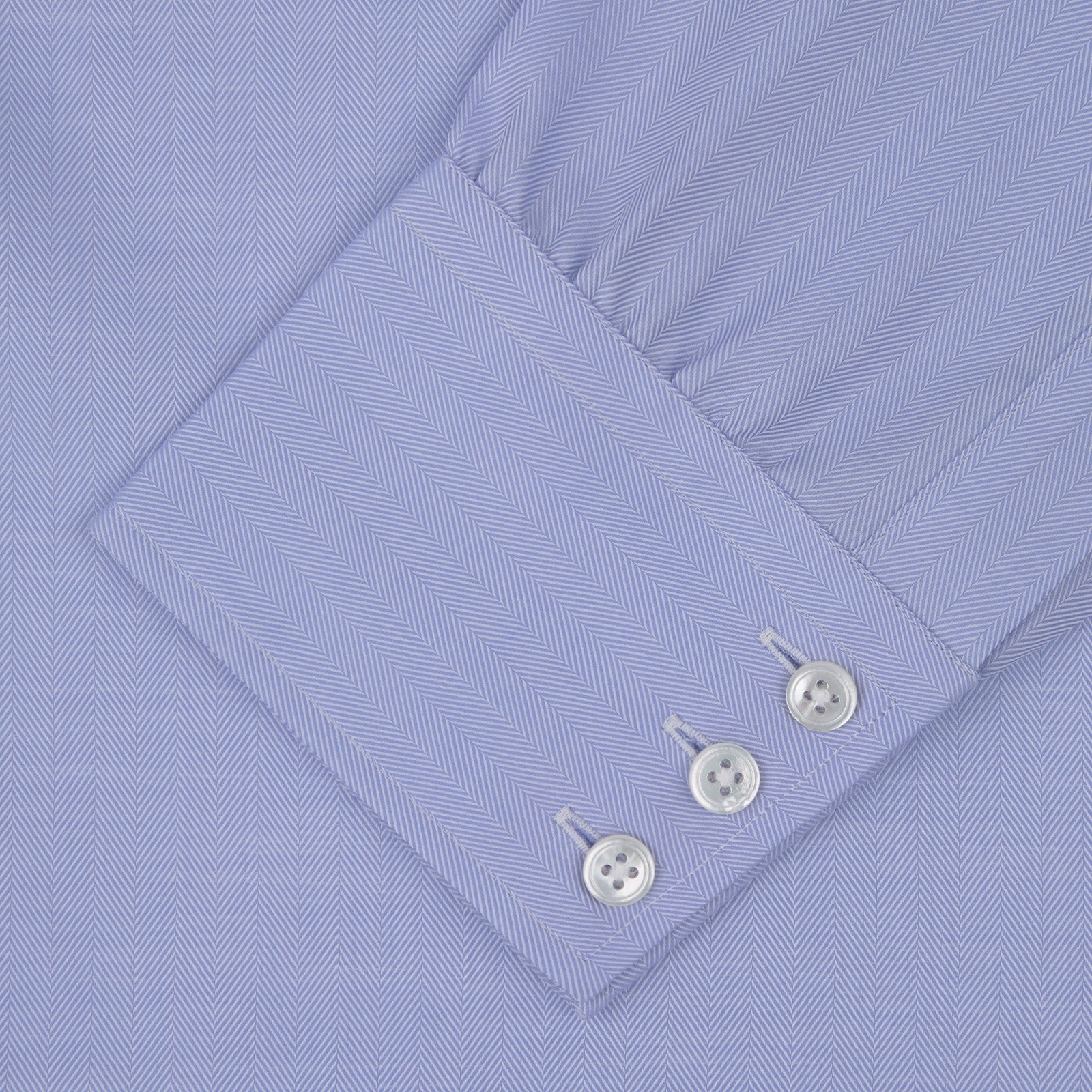 View 4 of product Blue Herringbone Sea Island Quality Cotton Shirt with T&amp;A Collar and 3-Button Cuffs