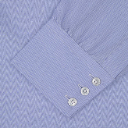 Blue Herringbone Sea Island Quality Cotton Shirt with T&amp;A Collar and 3-Button Cuffs Image 3