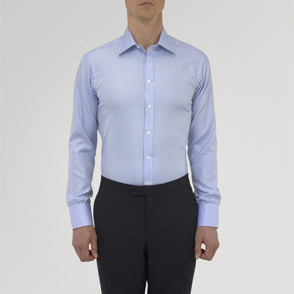 Blue Herringbone Sea Island Quality Cotton Shirt with T&amp;A Collar and 3-Button Cuffs Image 1