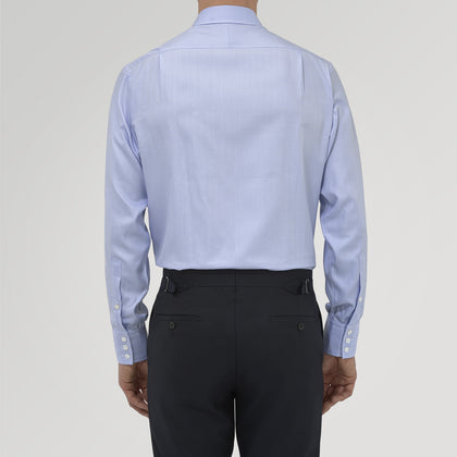 Blue Herringbone Sea Island Quality Cotton Shirt with T&amp;A Collar and 3-Button Cuffs Image 2