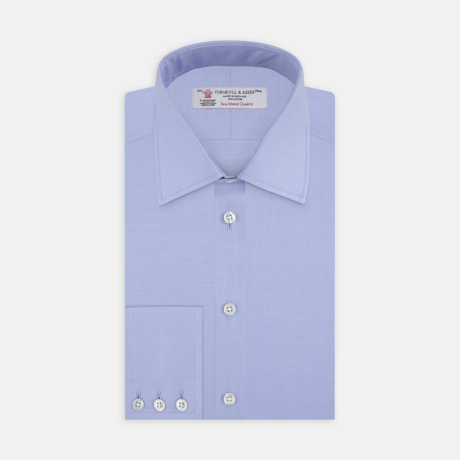 Blue Sea Island Quality Cotton Twill Shirt with T&A Collar and 3-Button Cuffs