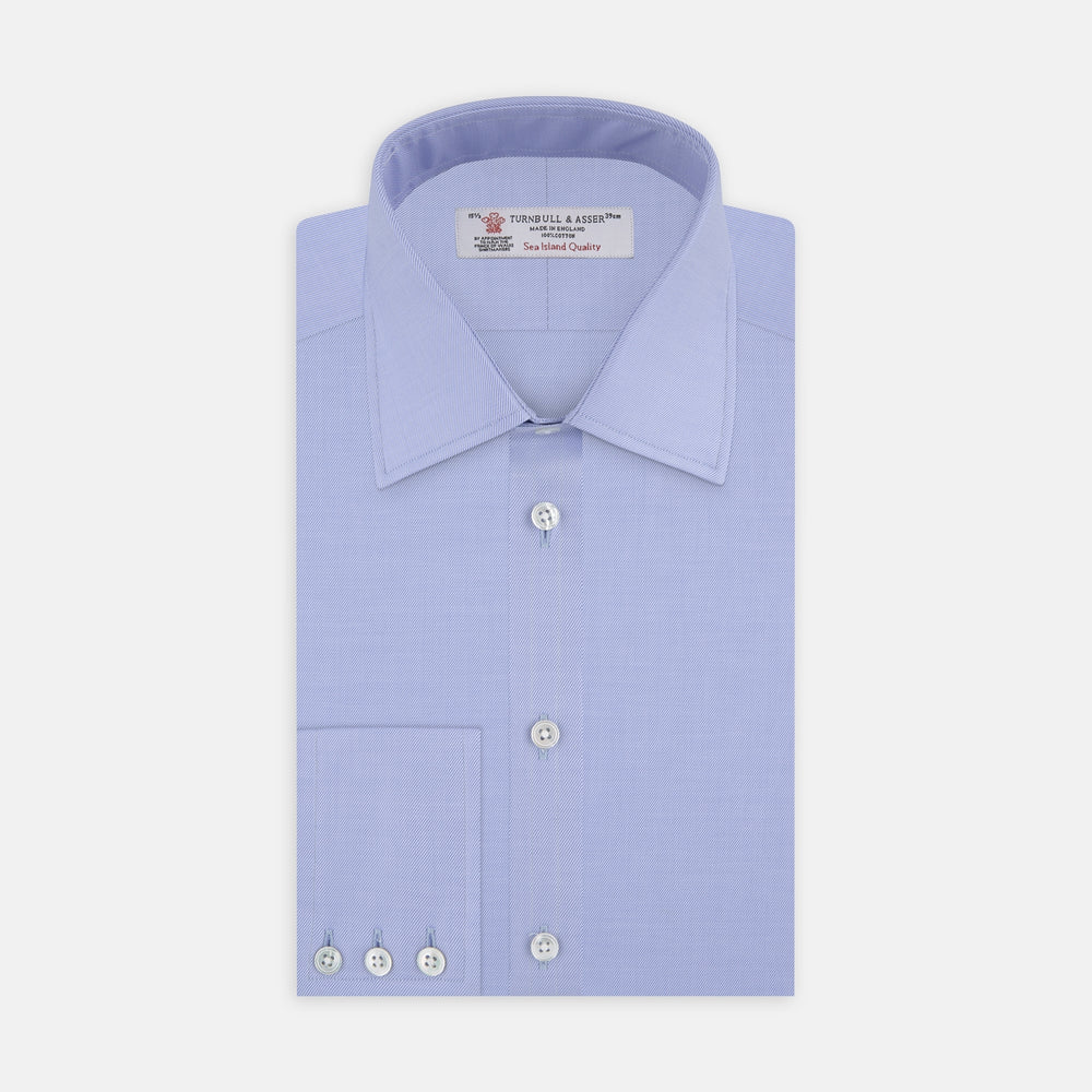 Blue Sea Island Quality Cotton Twill Shirt with T&amp;A Collar and 3-Button Cuffs