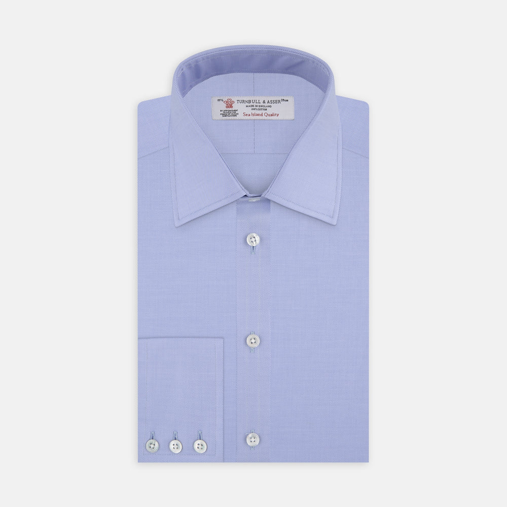 Blue Sea Island Quality Cotton Twill Shirt with T&A Collar and 3-Button Cuffs