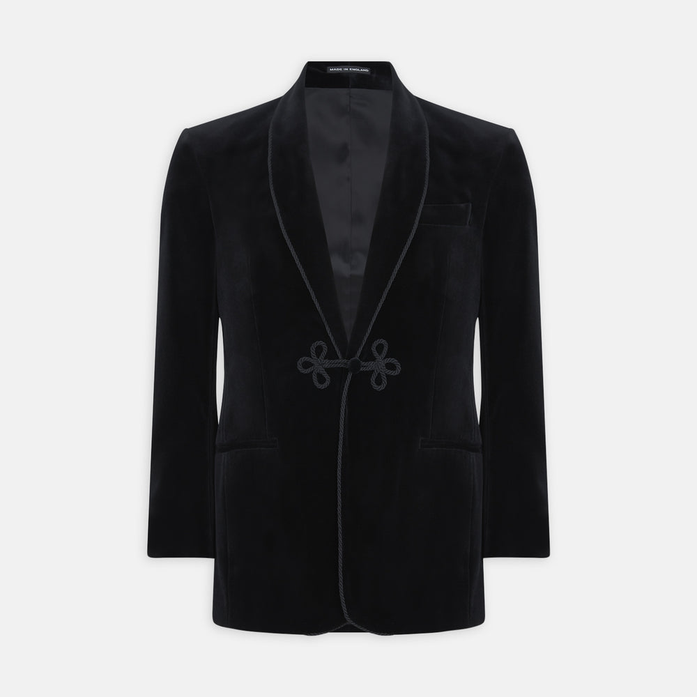 Black Single Breasted Velvet Smoking Jacket