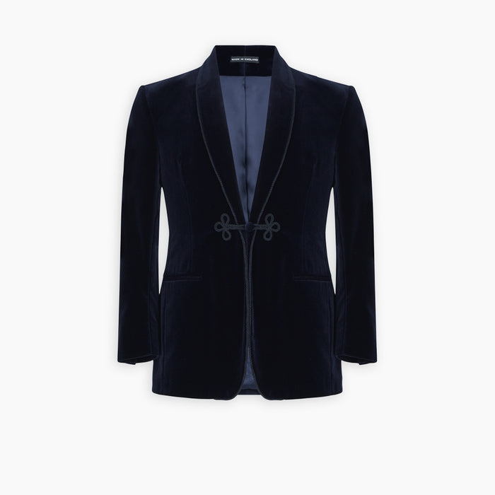 Navy Single Breasted Velvet Smoking Jacket Image 2
