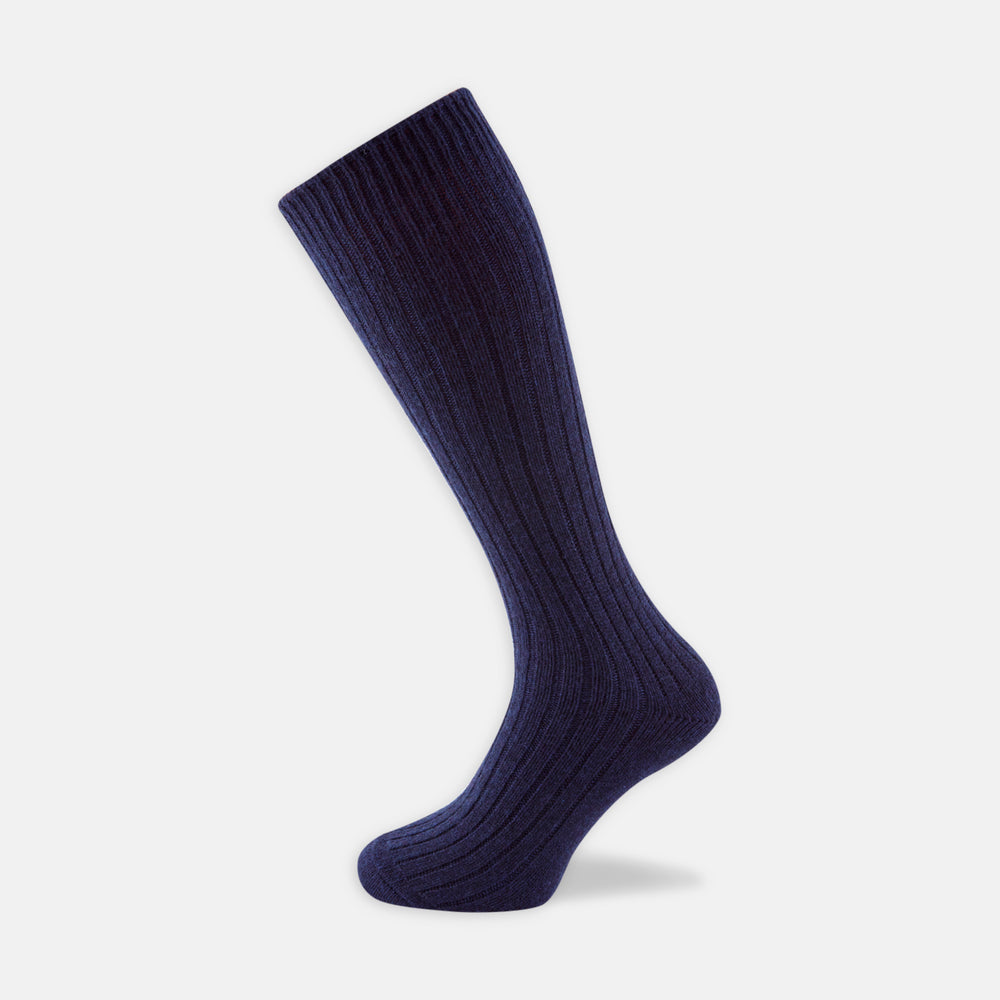 Navy 3/4 Length Cashmere Socks
