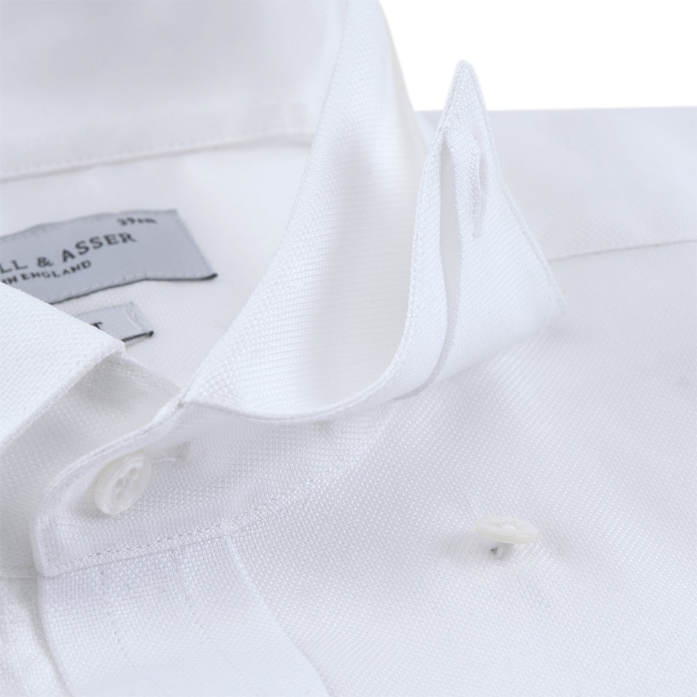 Tailored Fit Blue and White Stripe Linen Shirt with Concealed Button-Down Collar and Button Cuffs