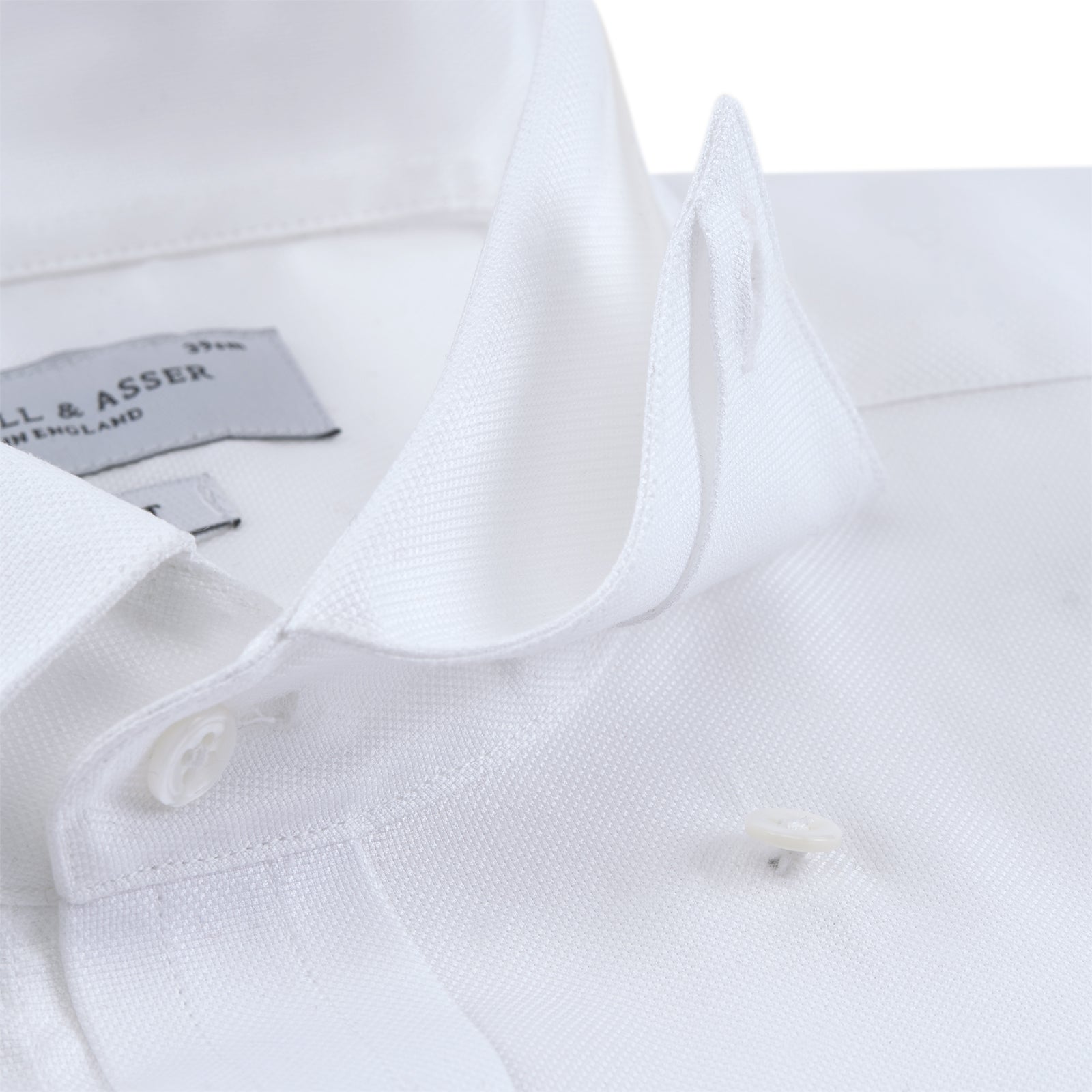 View 4 of product Tailored Fit Blue and White Stripe Linen Shirt with Concealed Button-Down Collar and Button Cuffs