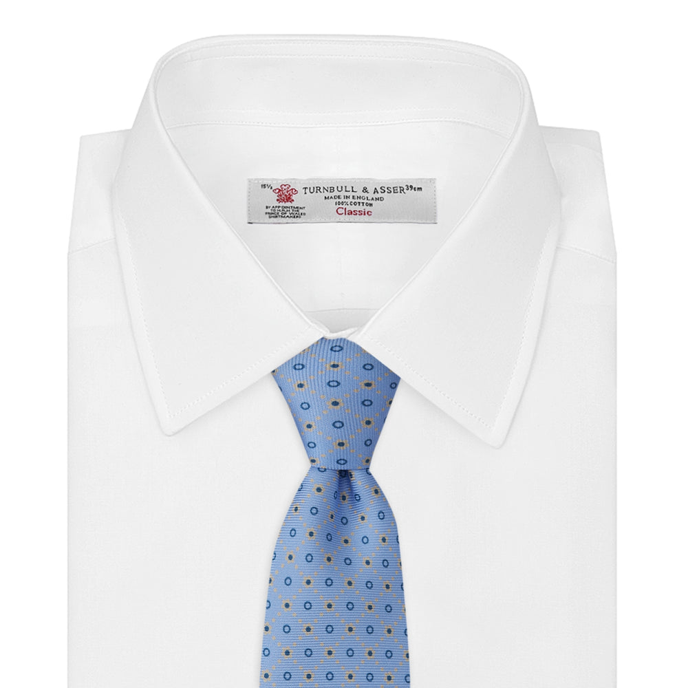 Sky Blue Dotted Floral Printed Silk Tie