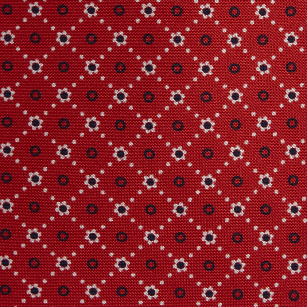 Red Dotted Floral Printed Silk Tie