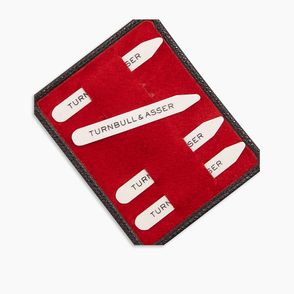 Bone Collar Stays in Black Leather Lined Red Suede Tray