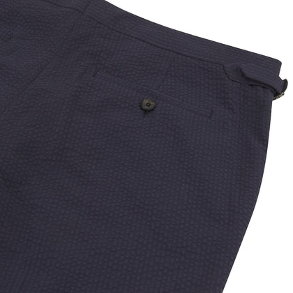 Navy Cotton Seersucker Trousers Image 1