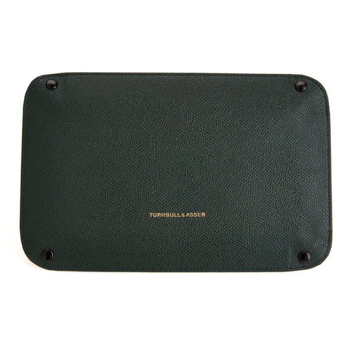 Dark Green and Red Rectangular Leather Travel Tray Image 1