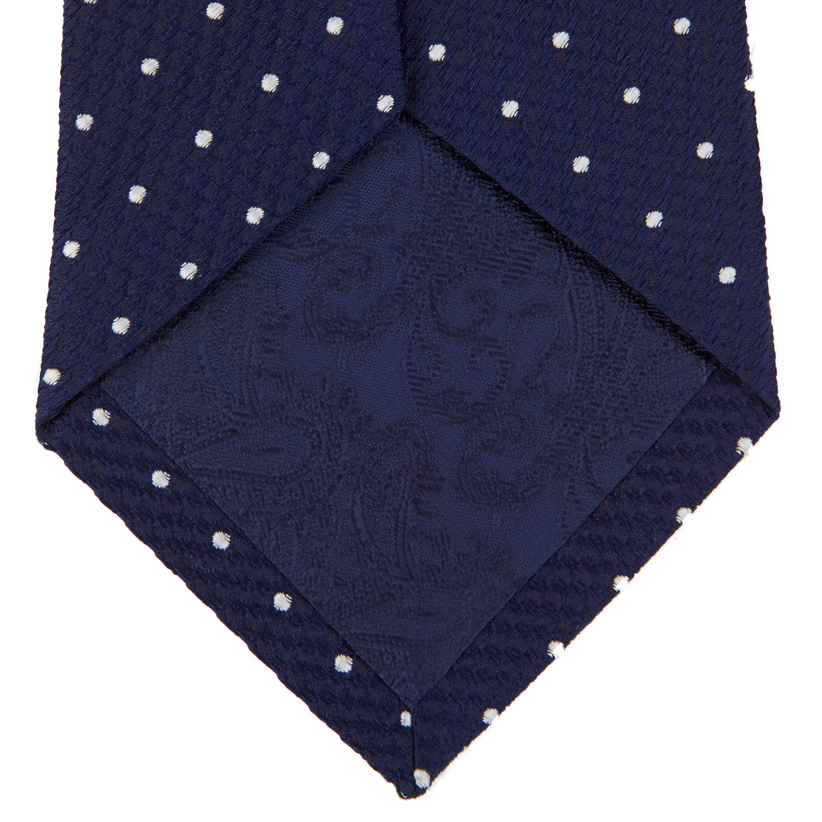 Navy and White Spot Lace Silk Tie