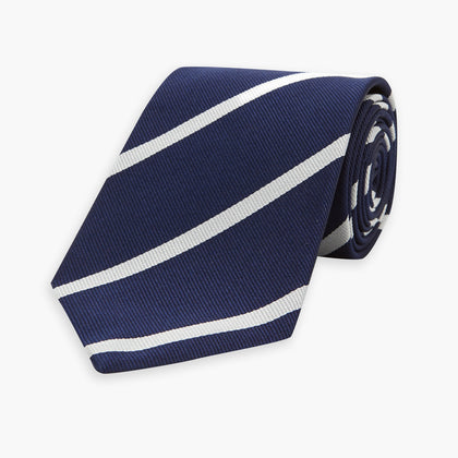 Seven-Fold Navy and White Blazer Stripe Repp Silk Tie Image 4