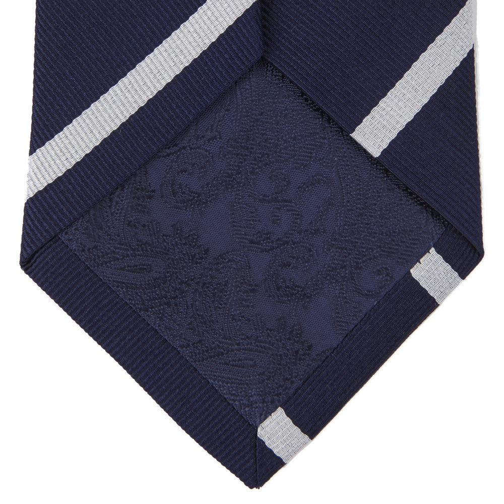 Seven-Fold Navy and White Blazer Stripe Repp Silk Tie