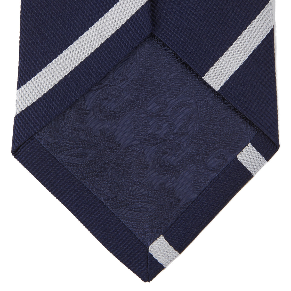 View 4 of product Seven-Fold Navy and White Blazer Stripe Repp Silk Tie