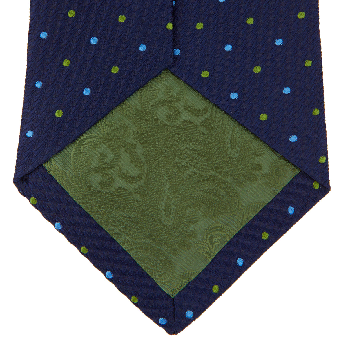 View 4 of product Navy, Blue & Green Spot Lace Silk Tie