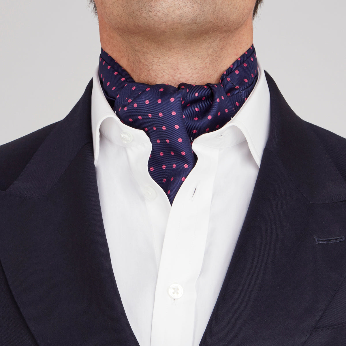 Navy and Pink Spot Silk Ascot Tie