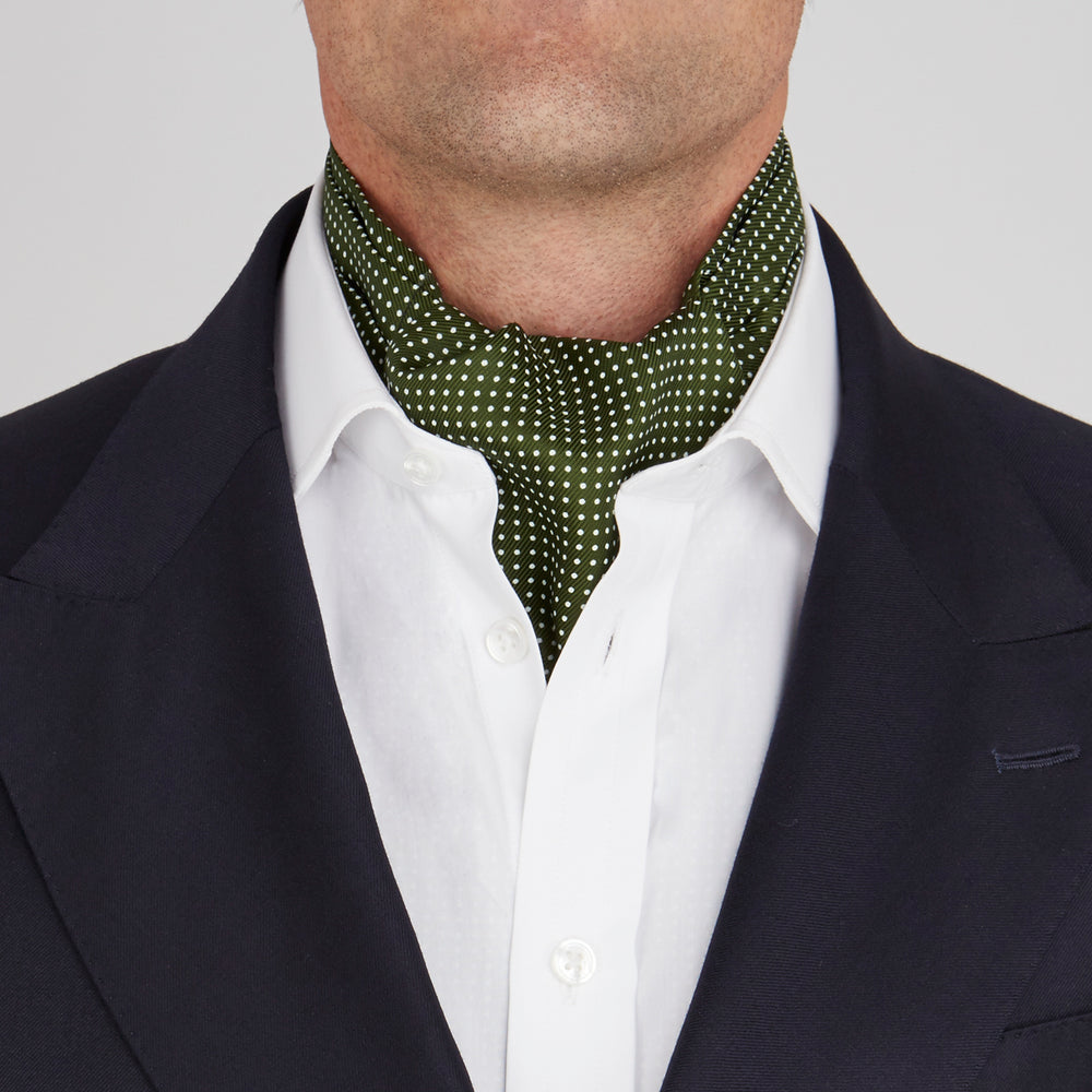 Olive Green And White Small Spot Silk Ascot Tie Turnbull & Asser Unisex High Quality Tie - One Size Olive Green And White Small Spot Silk Ascot Tie Turnbull & Asser Unisex High Quality Tie - One Size
