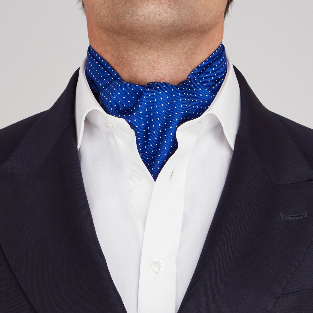 Royal Blue and White Small Spot Silk Ascot Tie | Turnbull & Asser