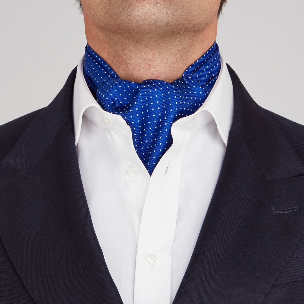 View 2 of product Royal Blue and White Small Spot Silk Ascot Tie