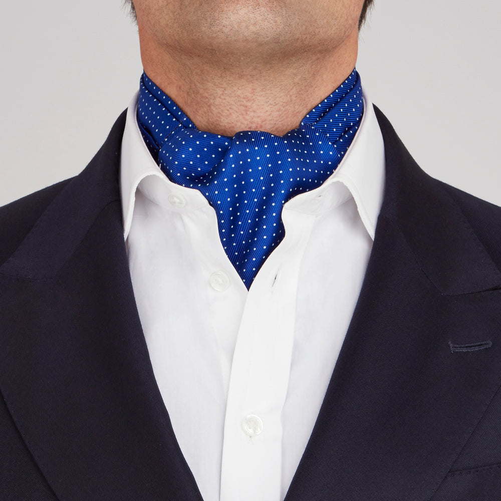 Royal Blue and White Small Spot Silk Ascot Tie